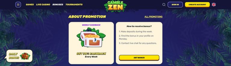 Gamblezen Casino cashback