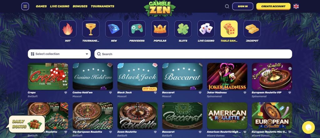 Gamblezen Casino jeux table